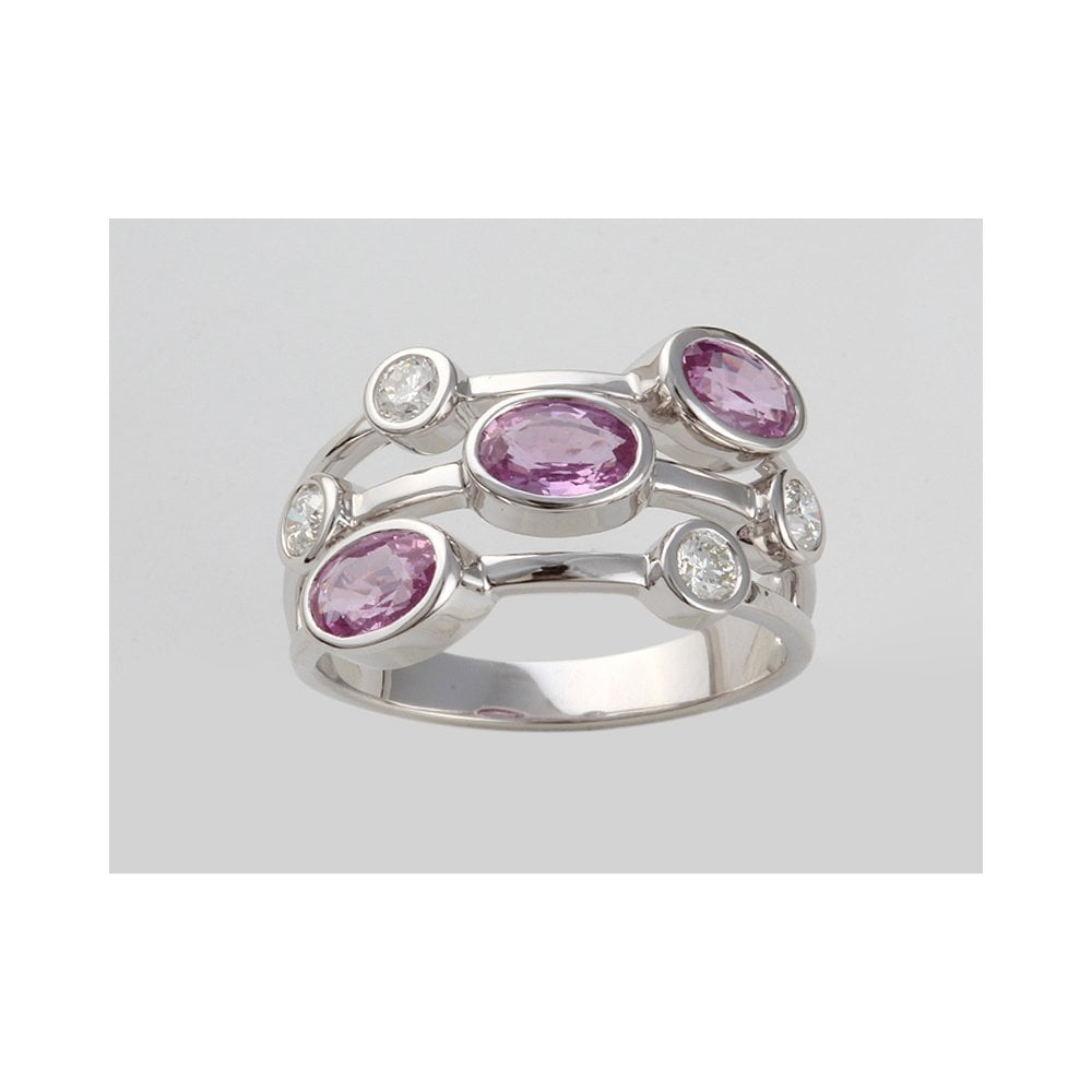 9ct White Gold Pink Sapphire 1.65ct And Diamond 0.35ct Bubble Ring