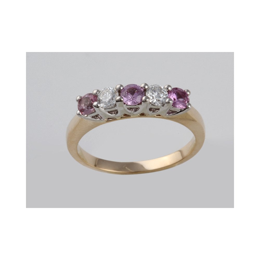 9ct Yellow And White Gold Pink Sapphire 0.52ct And Diamond 0.29ct Five Stone Ring