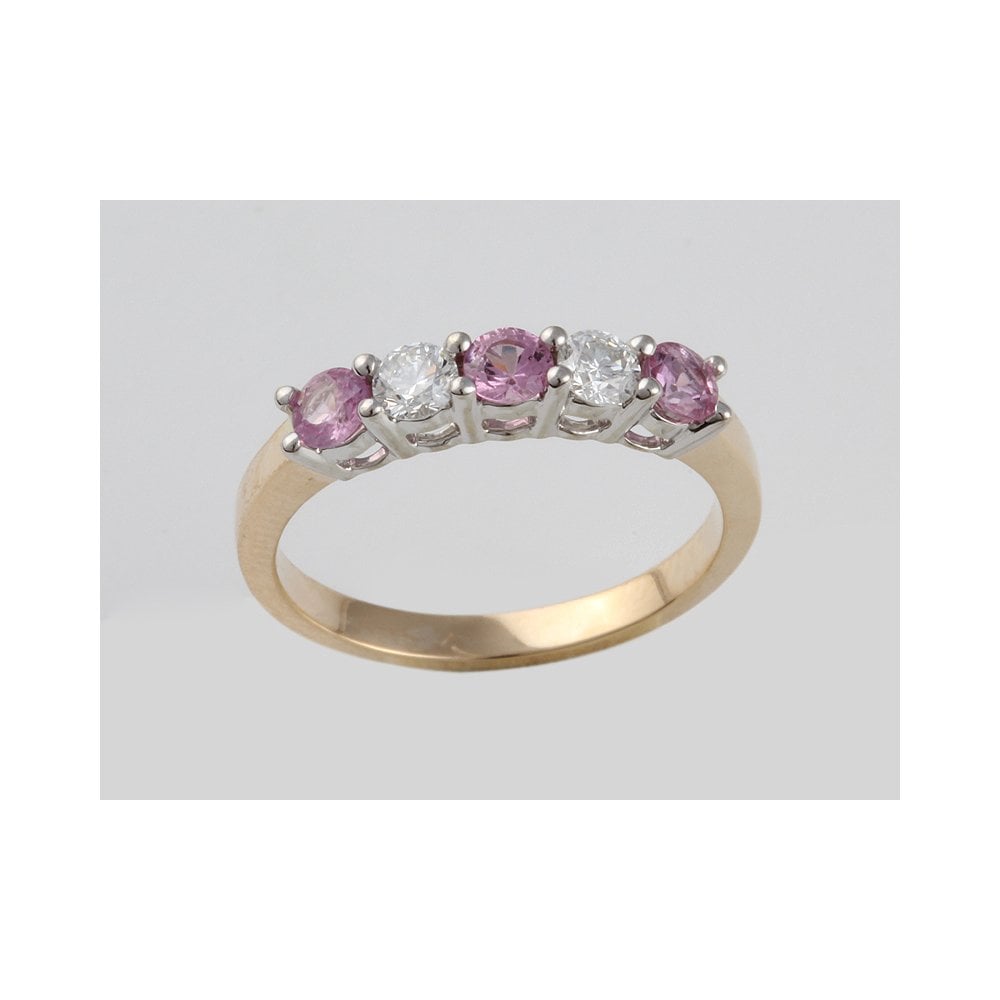 9ct Yellow and White Gold Pink Sapphire 0.52ct and Diamond 0.29ct Five Stone ring
