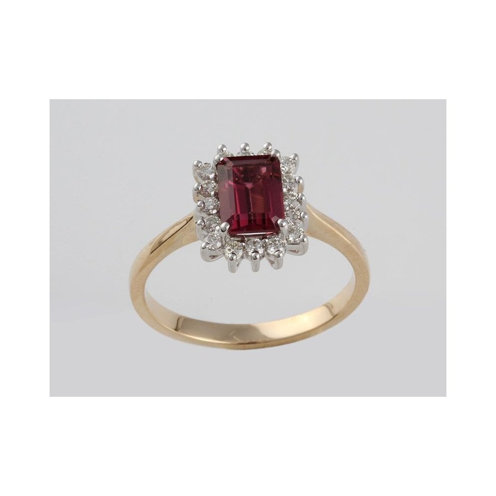 9ct Yellow And White Gold Tourmaline 1.23ct And Diamond 0.26ct Cluster Ring