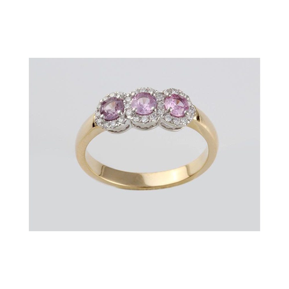 18ct Yellow and White Gold Pink Sapphire and Diamond Dress ring