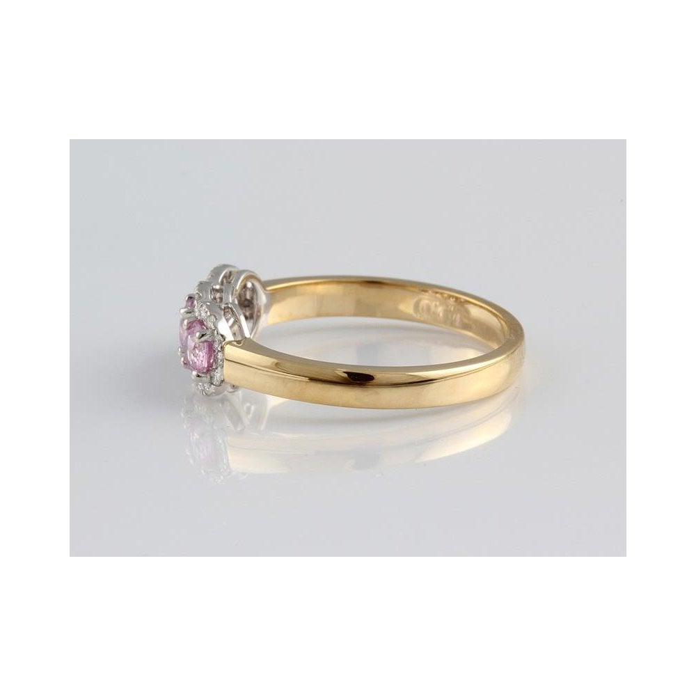 18ct Yellow and White Gold Pink Sapphire and Diamond Dress ring