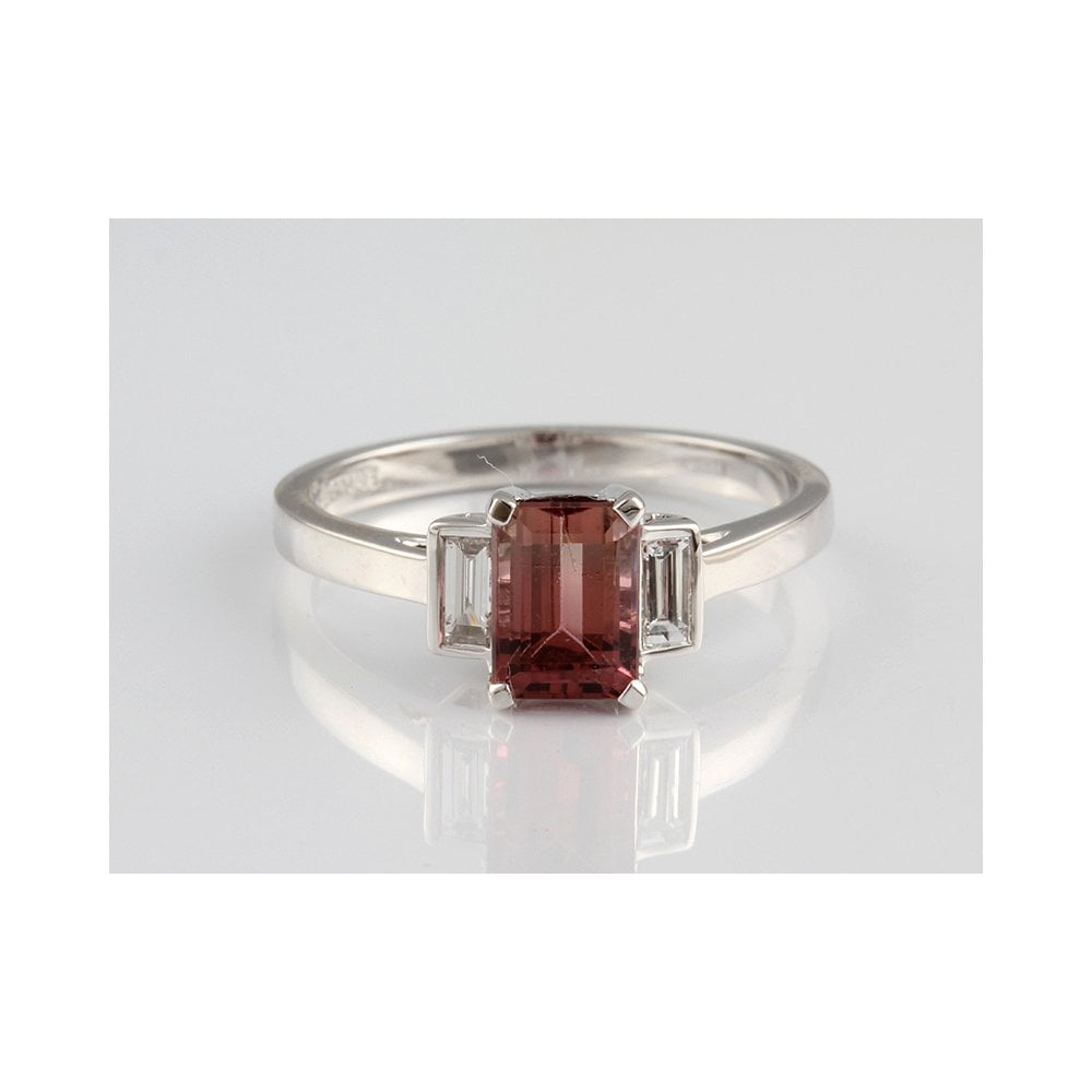 Bespoke 18ct White Gold Tourmaline 1.14ct And Diamond 0.20ct Three Stone Ring
