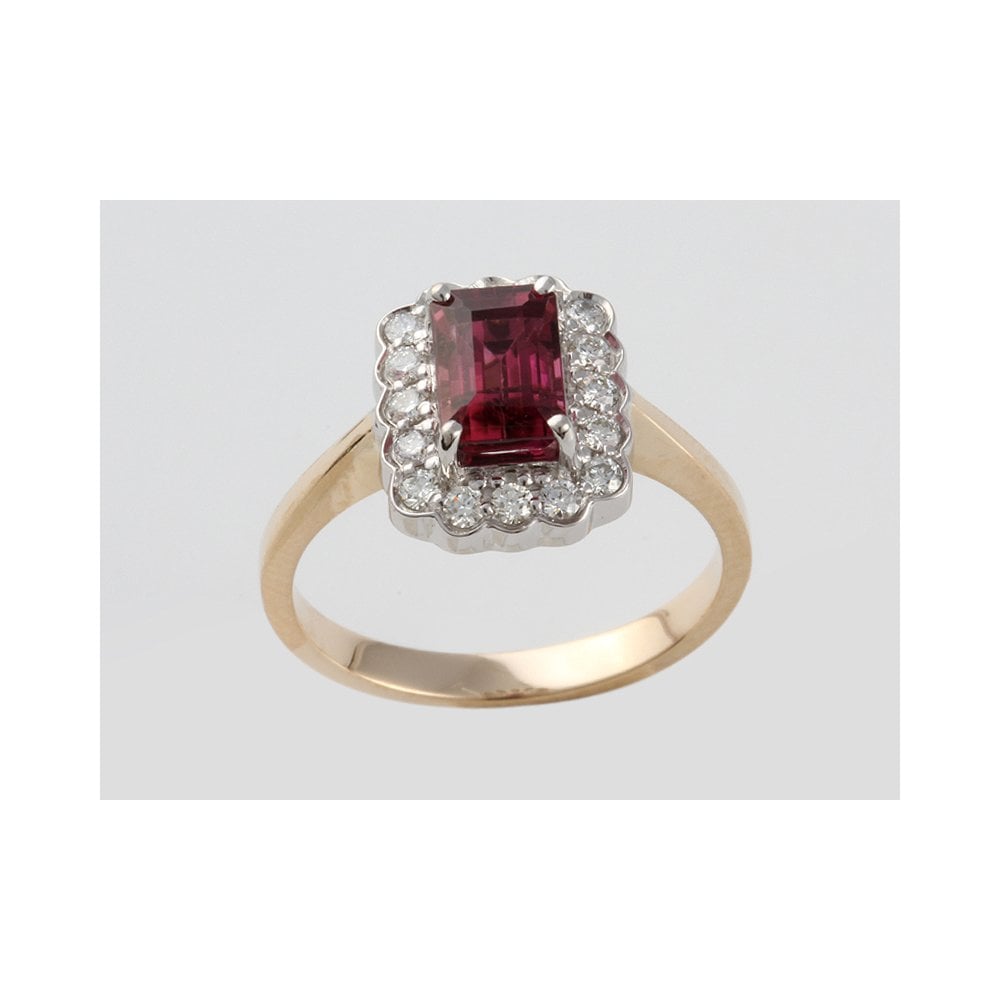 9ct Yellow And White Gold Tourmaline 1.43ct And Diamond 0.33ct Cluster Ring