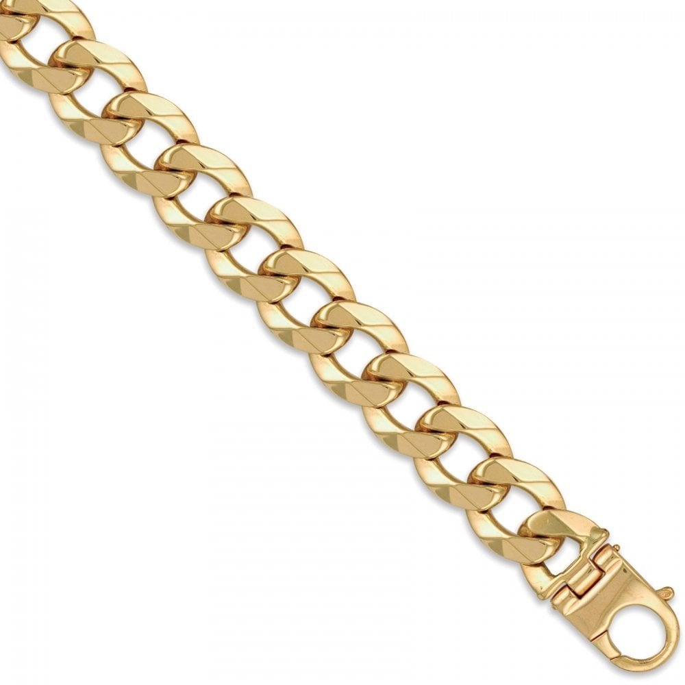 Men's Solid 9ct Yellow Gold Traditional Heavy Weight Curb Link 20mm Gauge Chain Bracelet, 7.5 inch