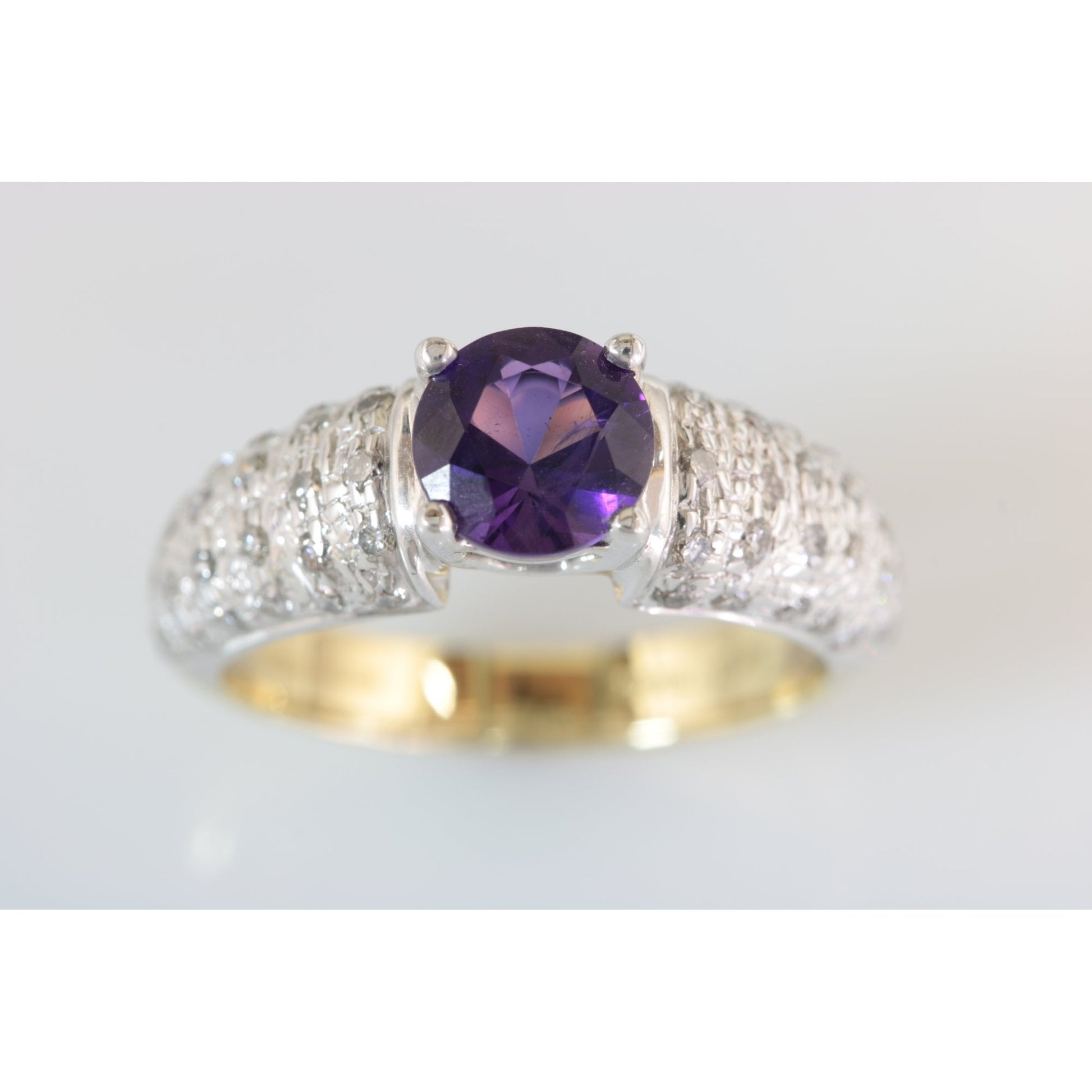 Handmade 18ct Yellow And White Gold Amethyst 0.83ct And Diamond 0.50ct Dress Ring