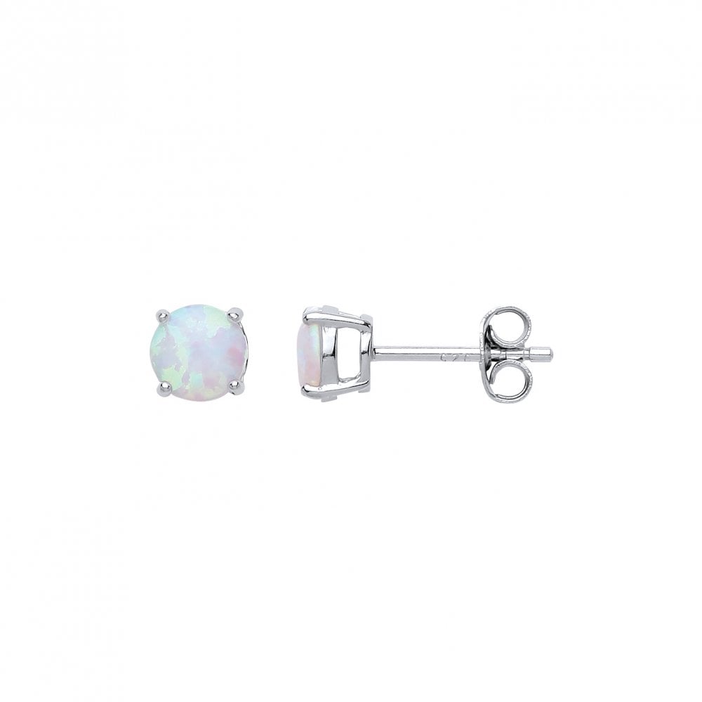 Silver 5mm Opal Round Silver Stud Earrings