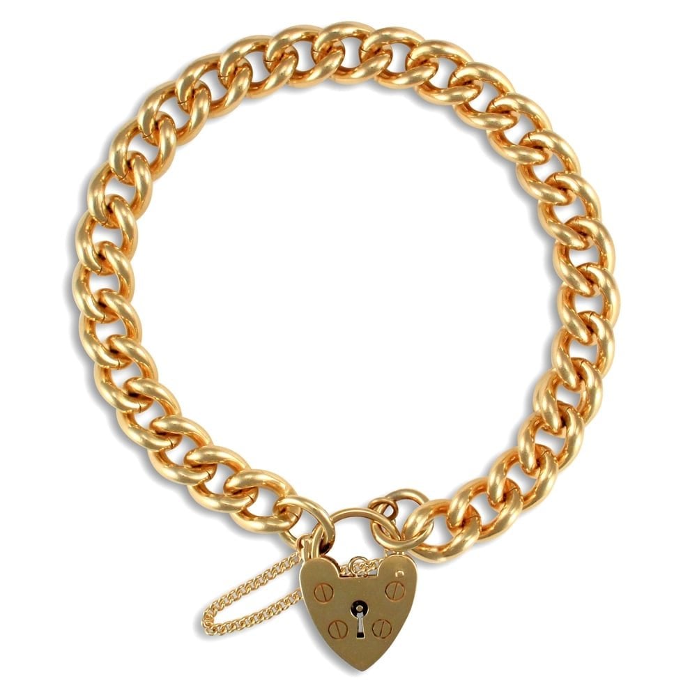 Bespoke Solid 9ct Yellow Gold Love Heart Padlock Open 9.5mm Gauge Charm Bracelet