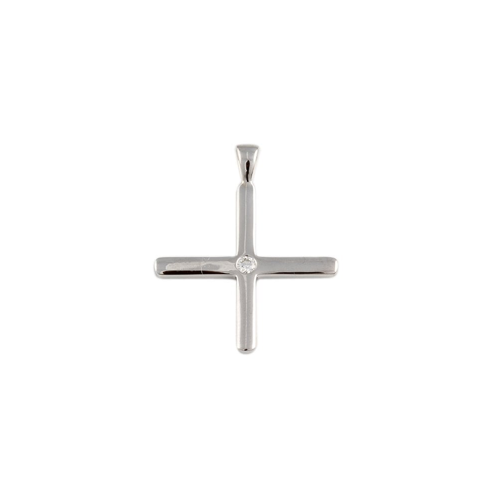 9ct White Gold 0.08ct Round Brilliant Cut Diamond Cross Pendant