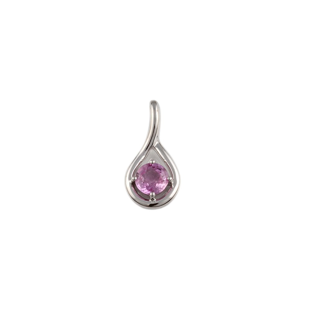 9ct White Gold 1.09ct Round Pink Sapphire Single Stone Drop Pendant