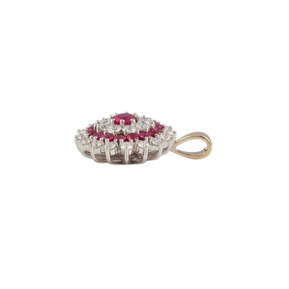 9ct Yellow and White Gold 1.30ct Round Brilliant Cut Diamonds and 1.33ct Round Ruby Cluster Pendant