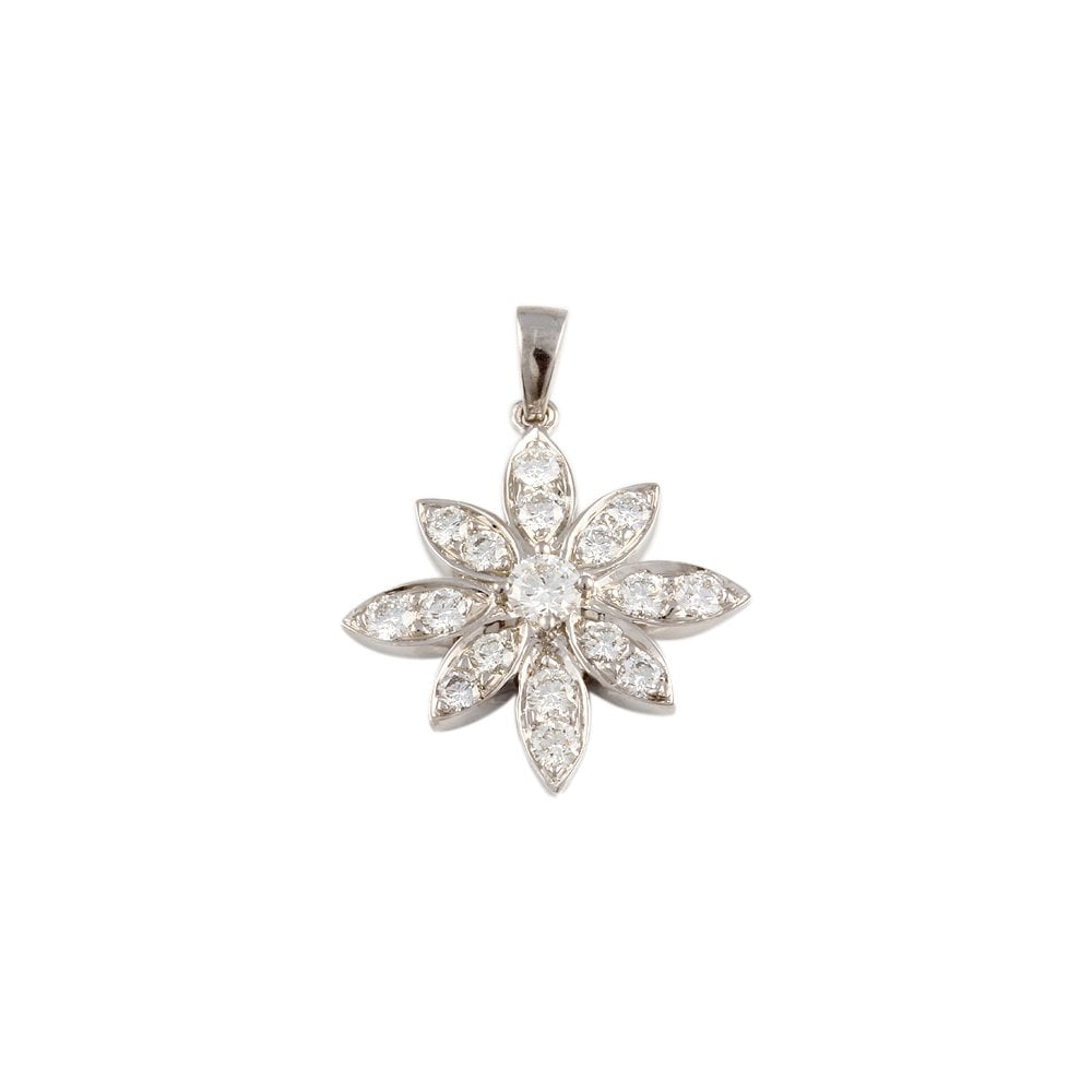 9ct Yellow Gold 1.15ct Round Brilliant Cut Diamonds Flower Cluster Pendant