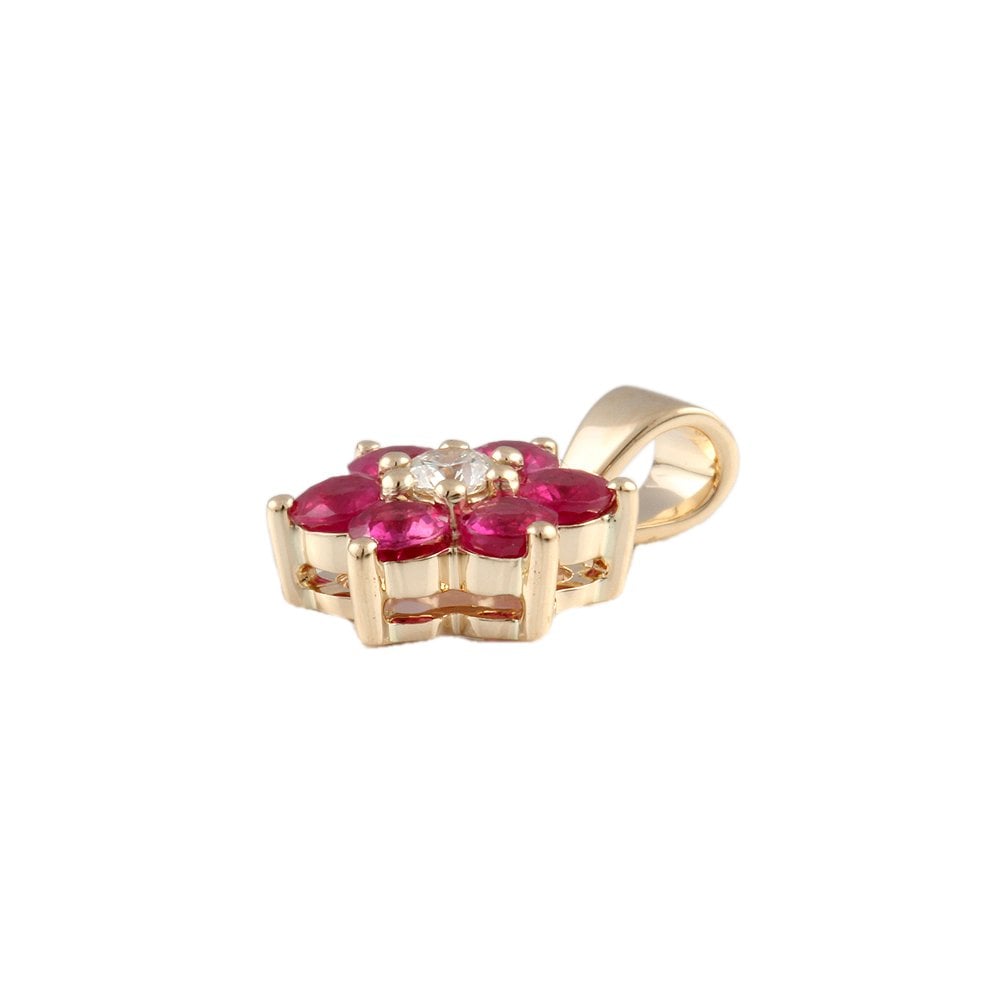 9ct Yellow Gold 0.10ct Round Brilliant Cut Diamond and 0.86ct Round Ruby Cluster Pendant