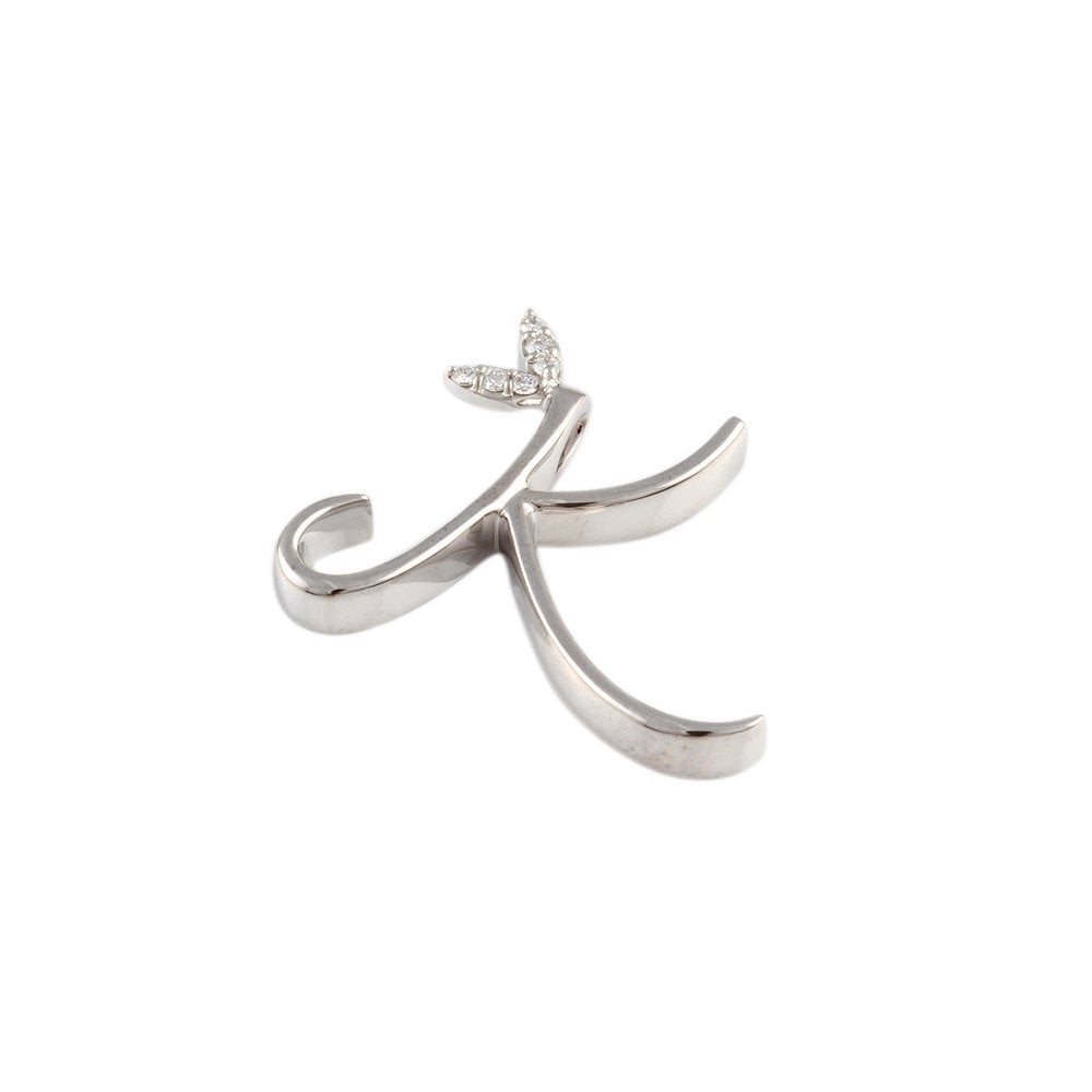 9ct White Gold Initial Pendant  0.04ct