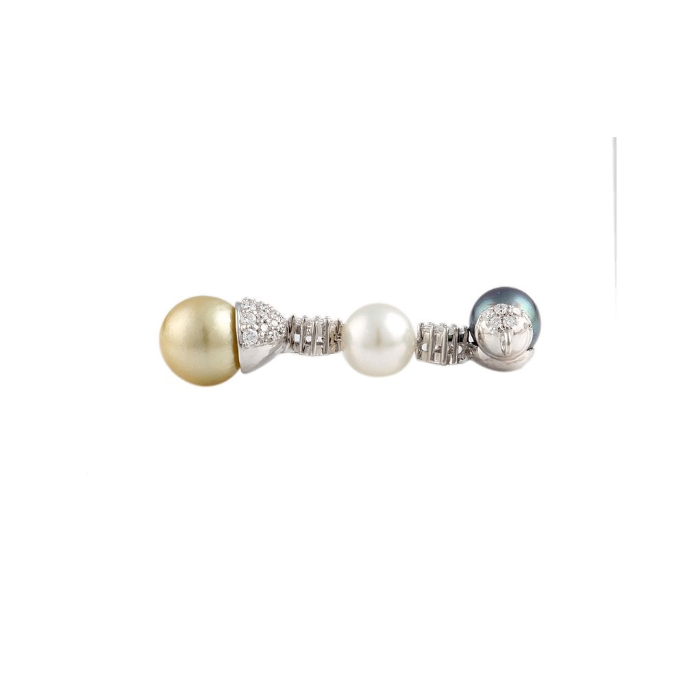 9ct Yellow and White Gold 0.47ct Round Brilliant Cut Diamonds 10.95ct Round Pearls Drop Pendant