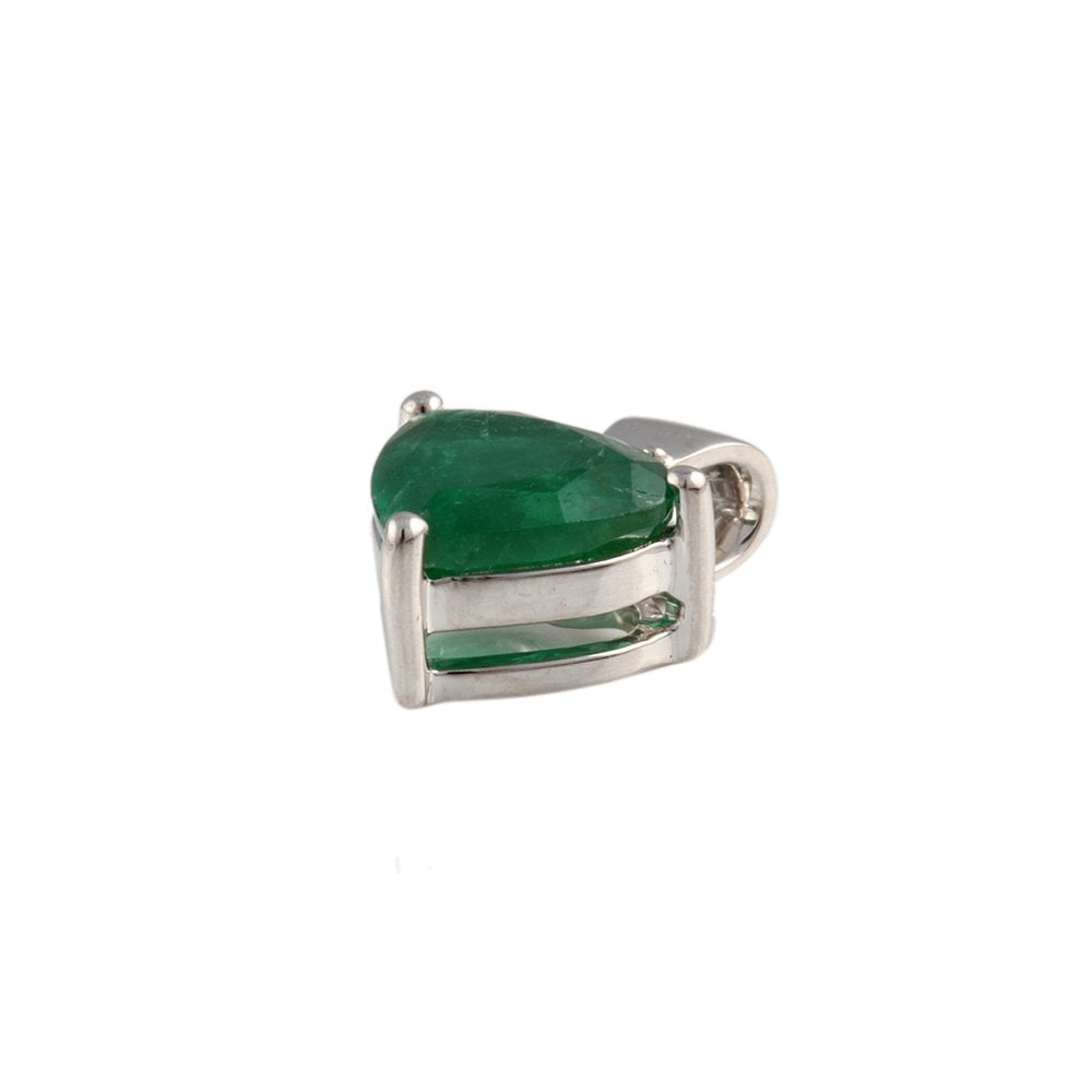 9ct White Gold 0.03ct Round Brilliant Cut Diamond and 1.56ct Heart Shape Emerald Heart Pendant
