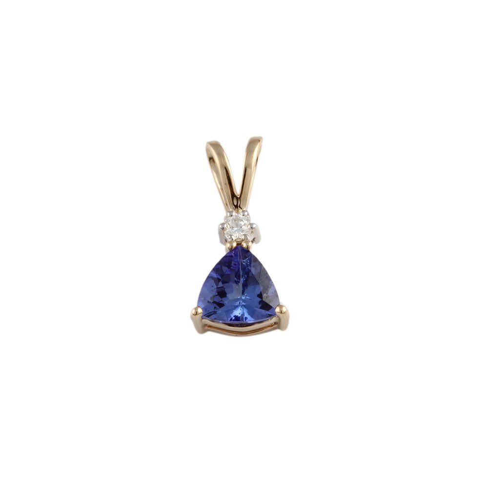 9ct Yellow Gold 0.06ct Round Brilliant Cut Diamond and 1.12ct Trillion Shape Tanzanite Pendant