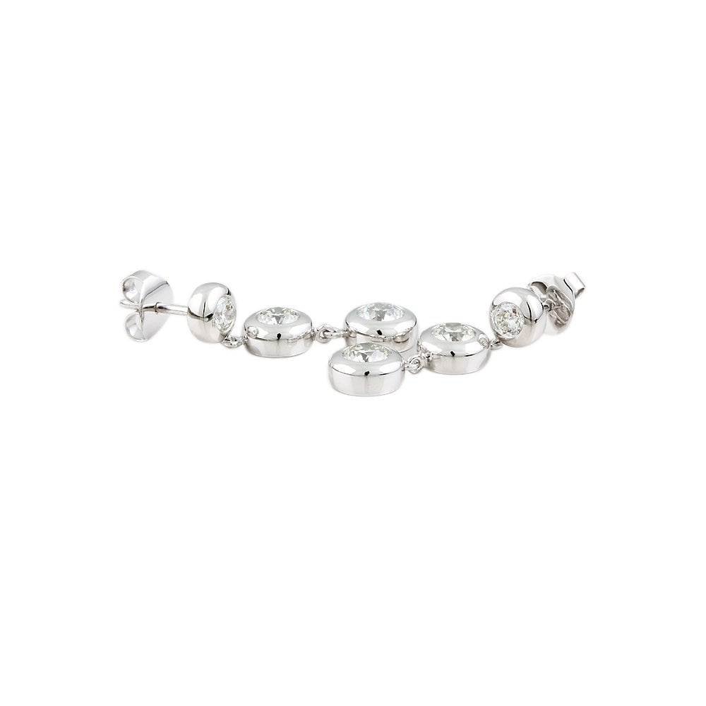 9ct White Gold 2.19ct Round Brilliant Cut Diamond Three Stone Drop Earrings