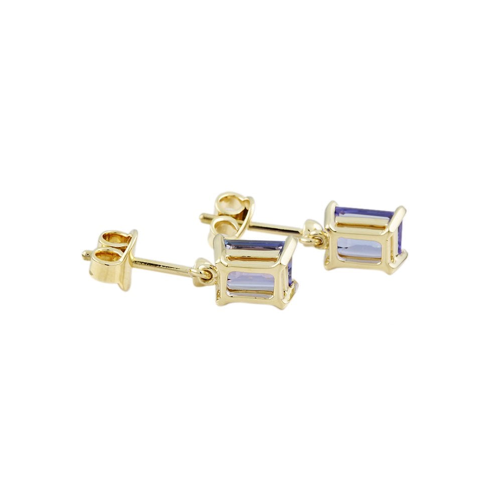 9ct Yellow Gold 2.10ct Emerald Shaped Tanzanite Single Stone Drop Earrings