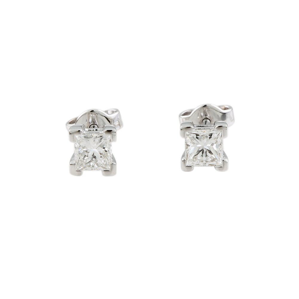 9ct White Gold 1.02ct Princess Cut Diamond Solitaire Stud Earrings