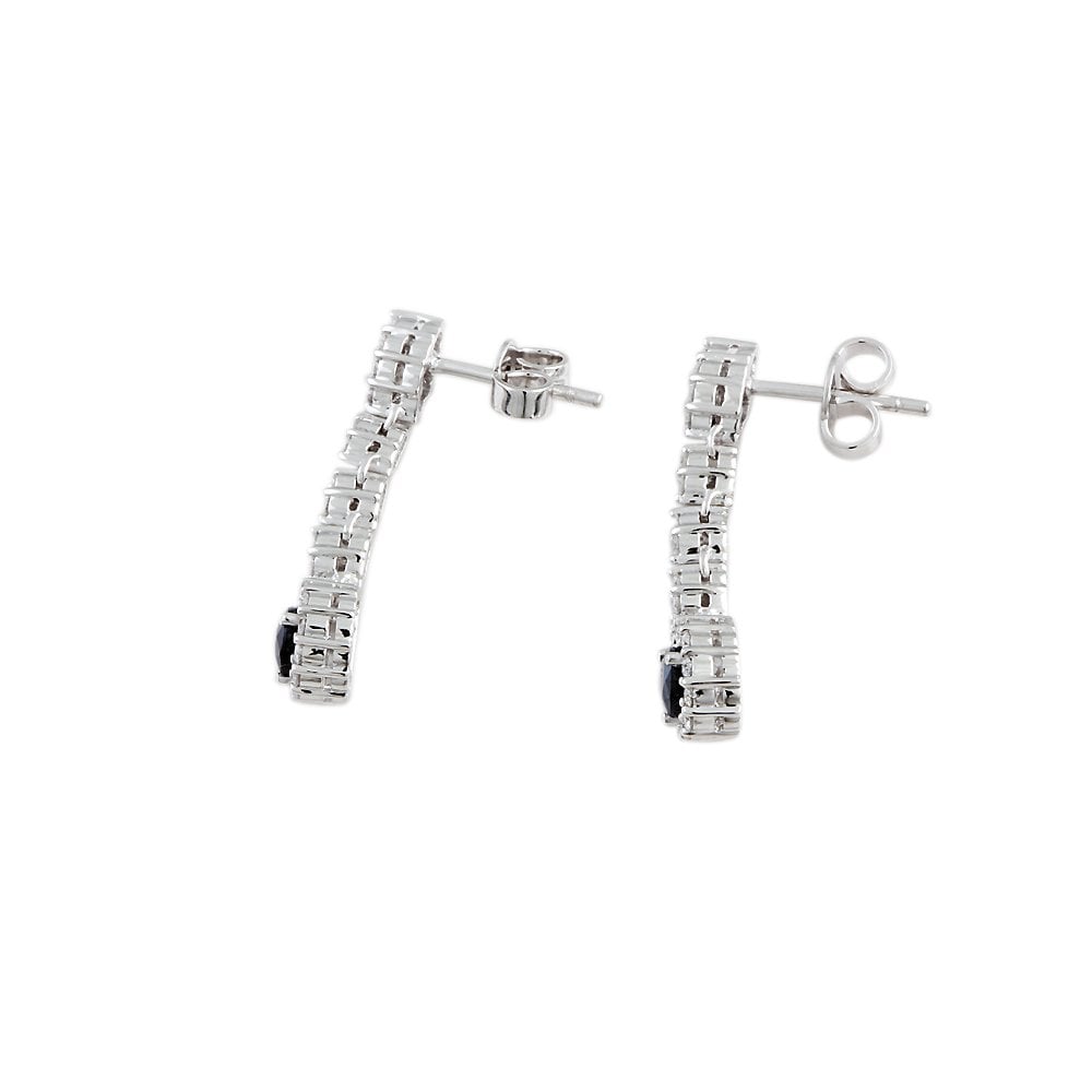 9ct White Gold 0.53ct Round Brilliant Cut Diamond and 0.86ct Pear Blue Sapphire Cluster Style Drop Earrings