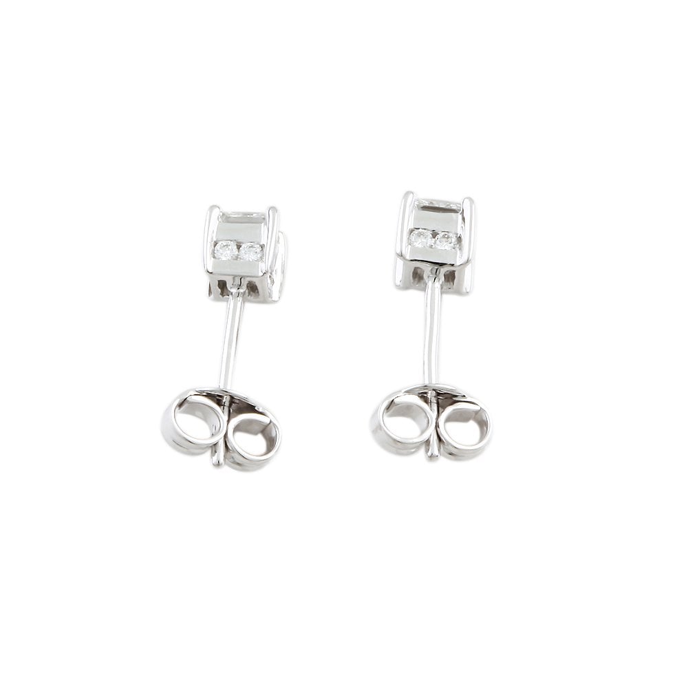 9ct White Gold 0.68ct Princess Cut and Round Brillaint Cut Diamond Solitaire Stud Earrings