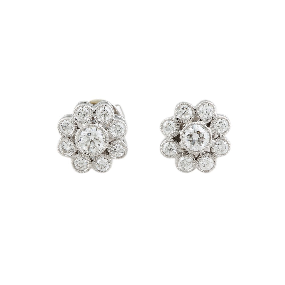 9ct White Gold 0.45ct Round Brilliant Cut Diamond Flower Cluster Earrings