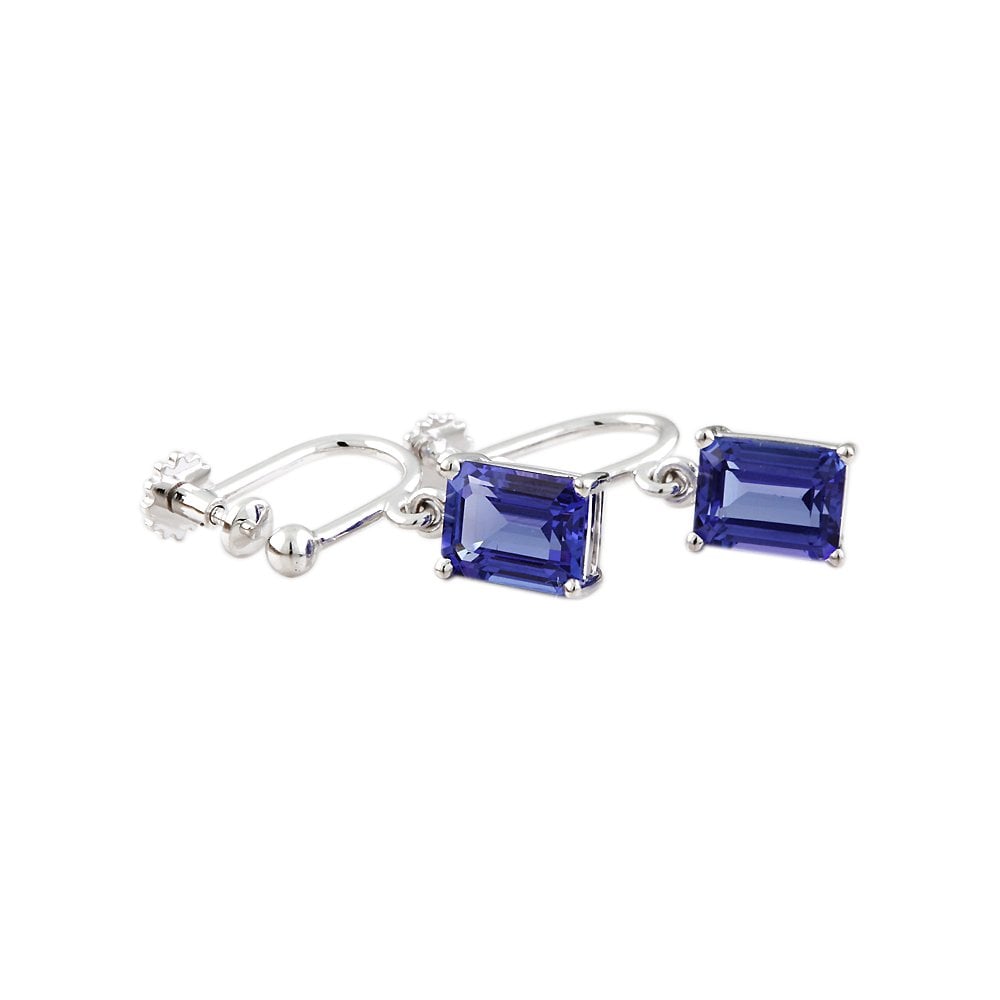 9ct White Gold 3.60ct Emerald Shaped Tanzanite Single Stone Stud Earrings