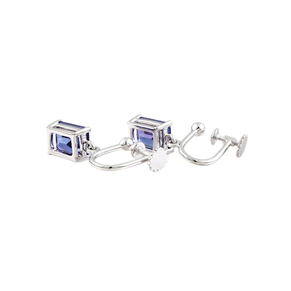 9ct White Gold 3.60ct Emerald Shaped Tanzanite Single Stone Stud Earrings