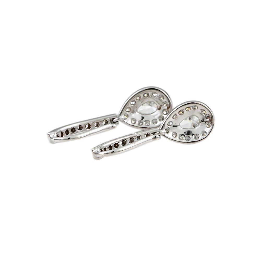 9ct White Gold 0.38ct Pear Cut and 0.29ct Round Brilliant Cut Diamond Cluster Style Drop Earrings