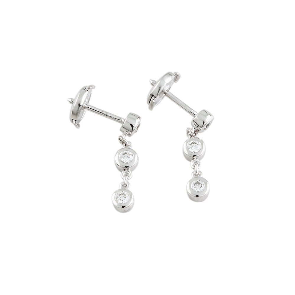 9ct White Gold 0.35ct Round Brilliant Cut Diamond Three Stone Drop Earrings