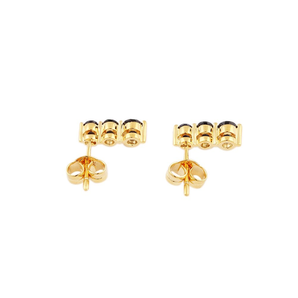 9ct Yellow Gold 1.04ct Round Blue Sapphire Three Stone Drop Earrings