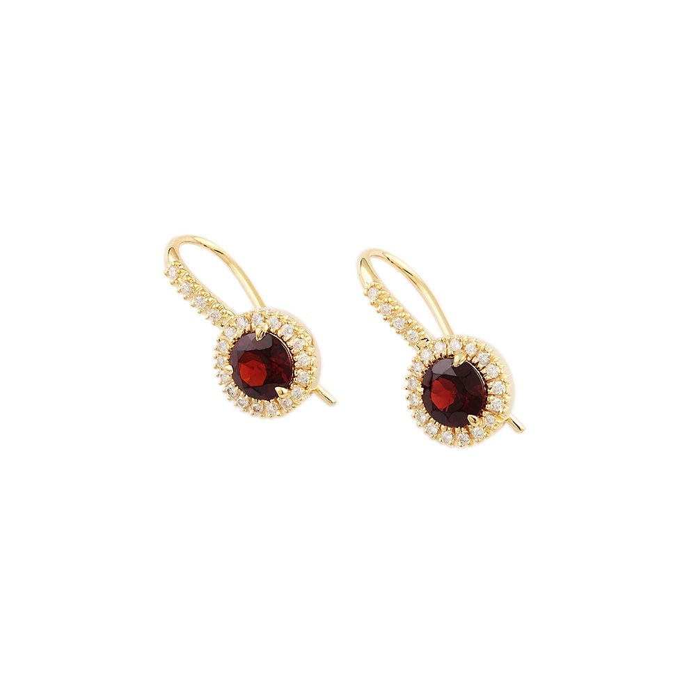 9ct Yellow Gold 0.42ct Round Brilliant Cut Diamond and 3.05ct Round Garnet Cluster Style Drop Earrings