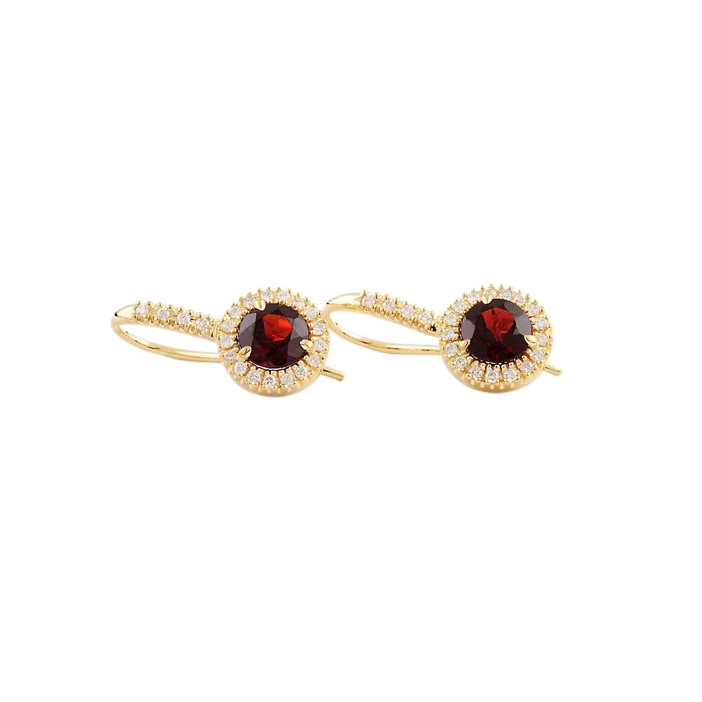 9ct Yellow Gold 0.42ct Round Brilliant Cut Diamond and 3.05ct Round Garnet Cluster Style Drop Earrings