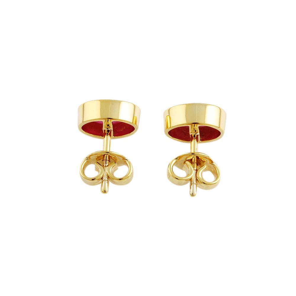 Yellow Gold 1.96ct Oval Ruby Single Stone Stud Earrings