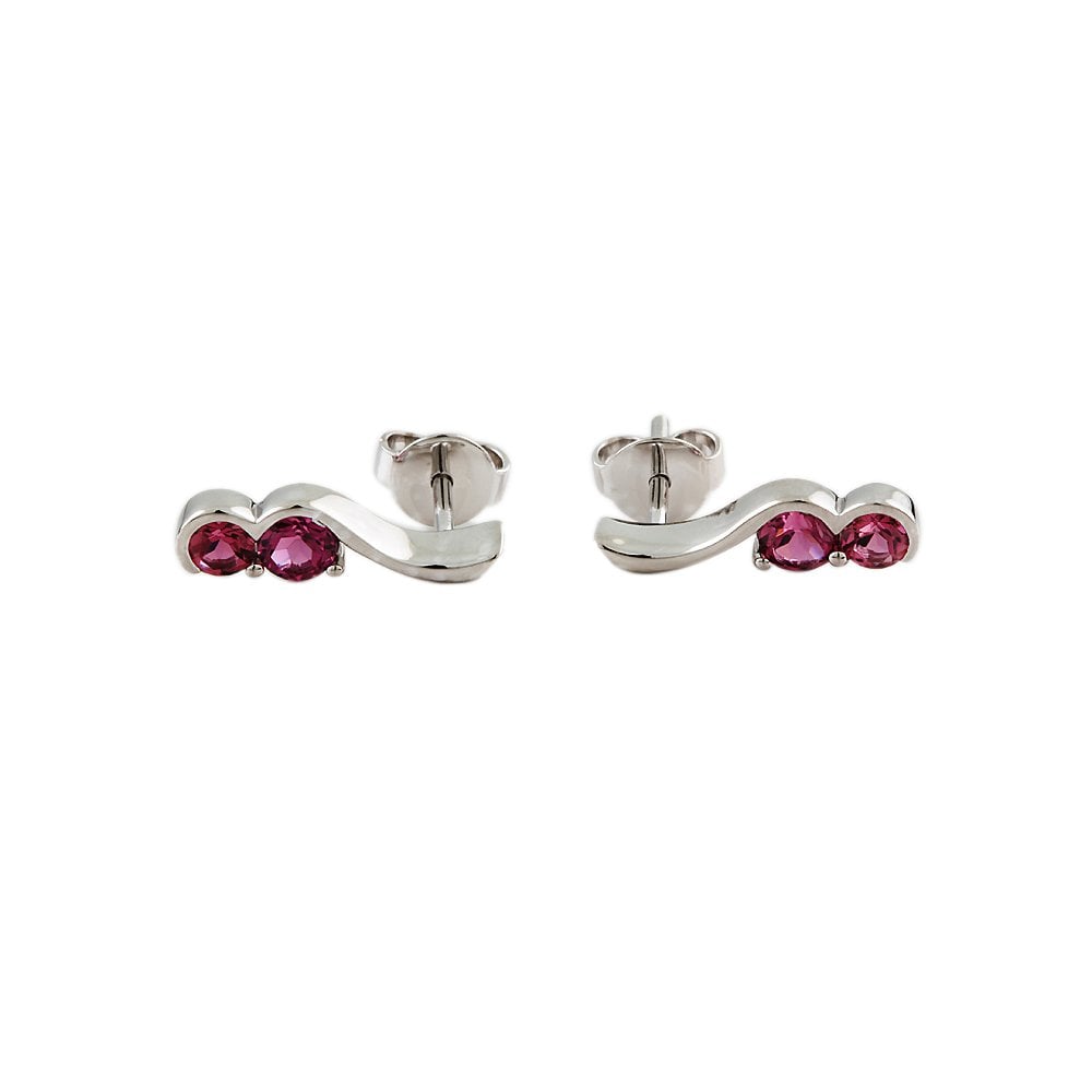 White Gold 0.93ct Round Rubellite Two Stone Drop Earrings