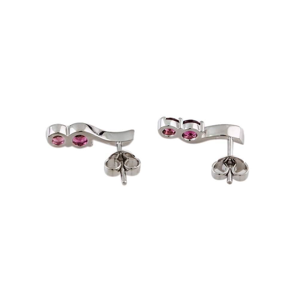 White Gold 0.93ct Round Rubellite Two Stone Drop Earrings