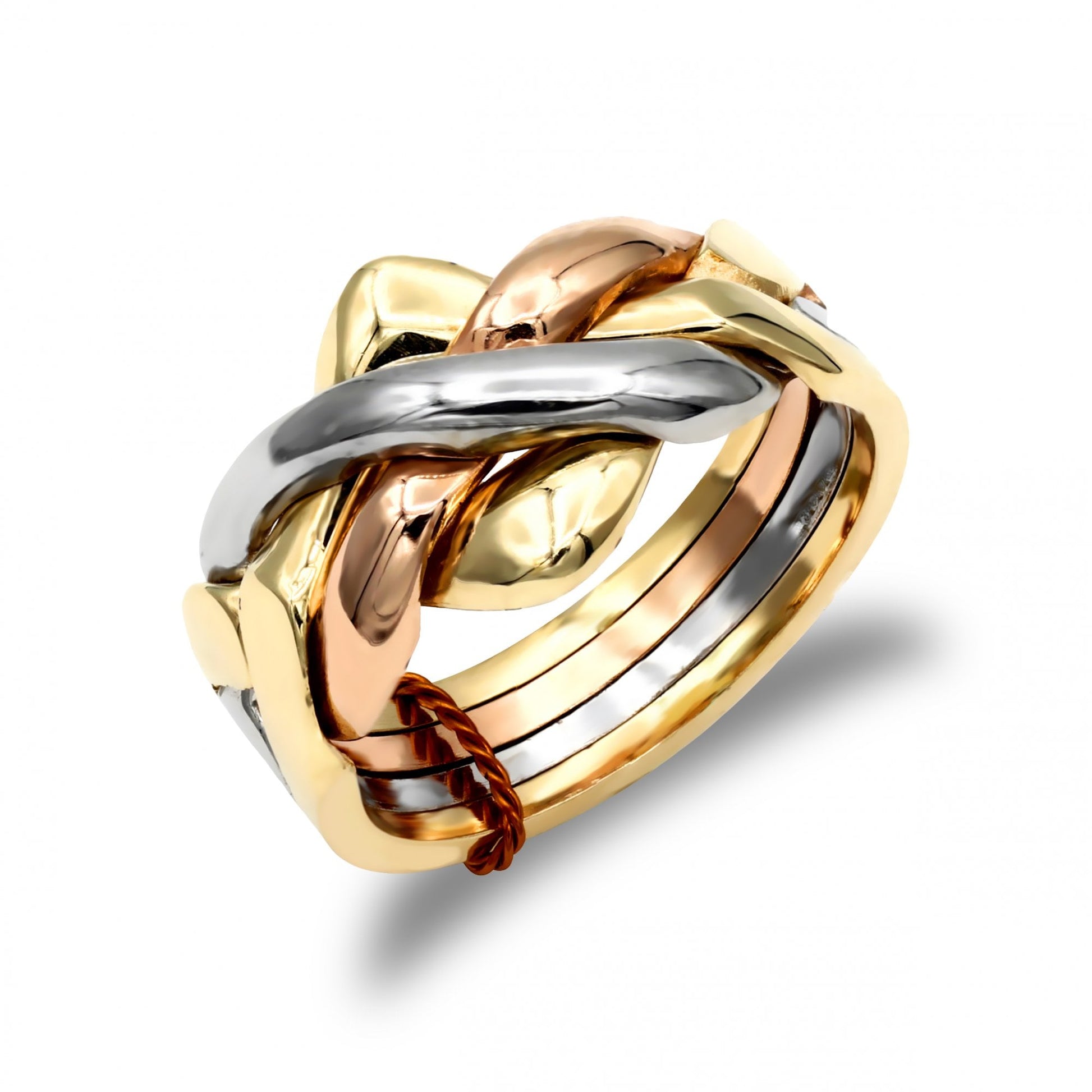 Unisex Solid 9ct Yellow White and Rose Gold 4 Piece Puzzle Ring