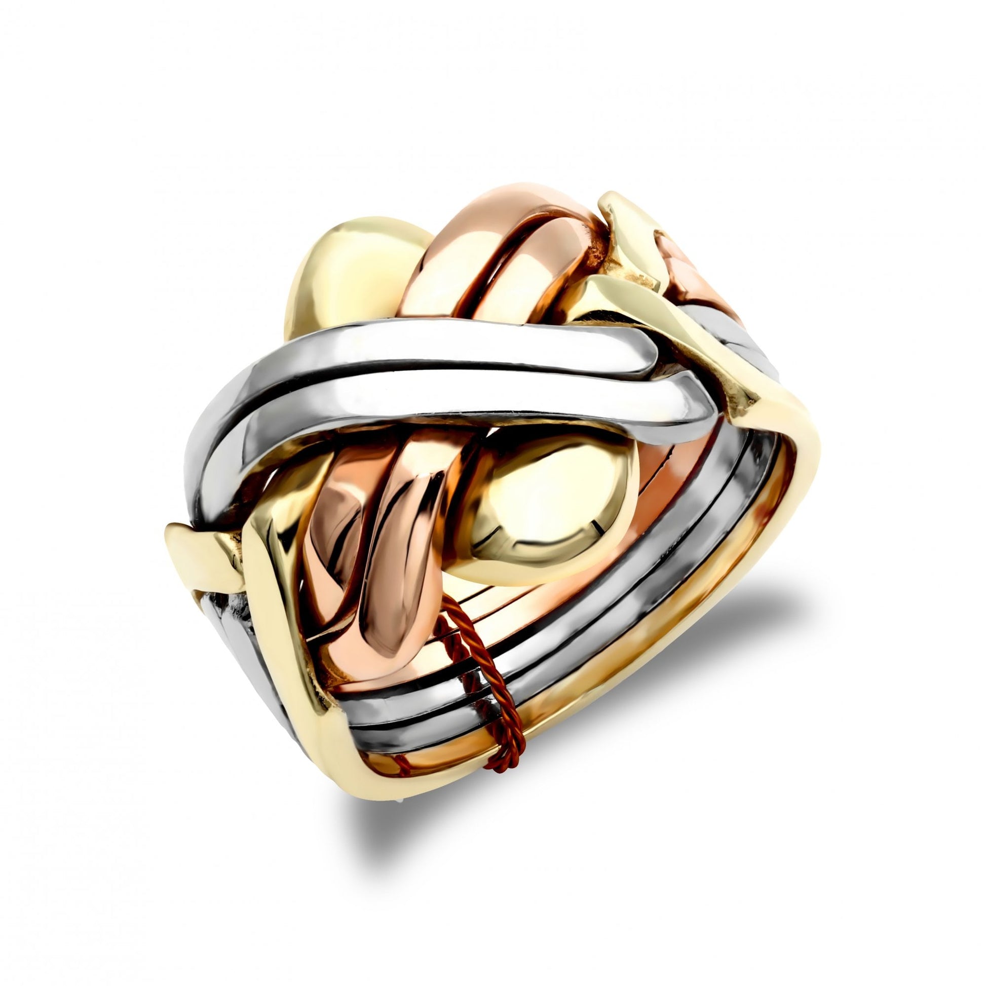 Men's Solid 9ct Yellow White and Rose Gold 6 Piece Puzzle Ring