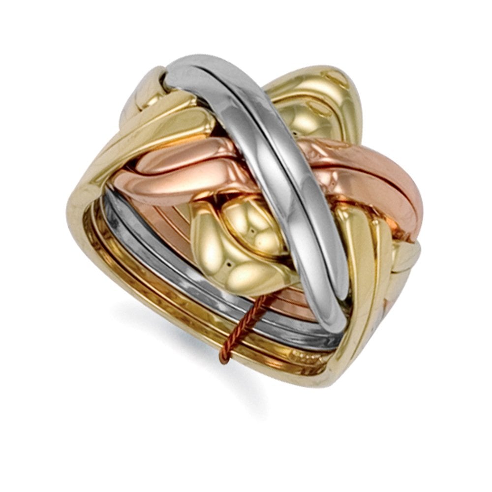 Men's Solid 9ct Yellow White and Rose Gold 8 Piece Puzzle Ring