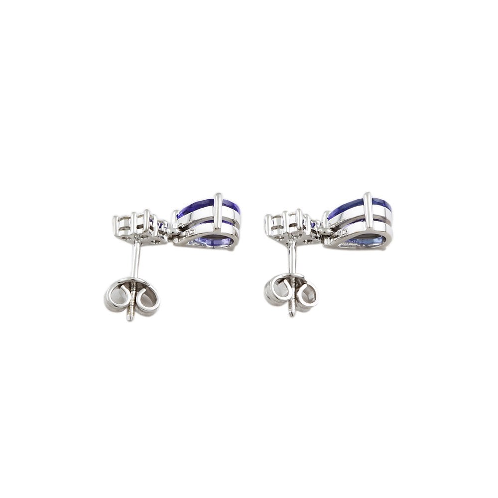 White Gold 0.30ct Round Brilliant Cut Diamonds and 2.19ct Pear Shape Tanzanite Drop Earrings