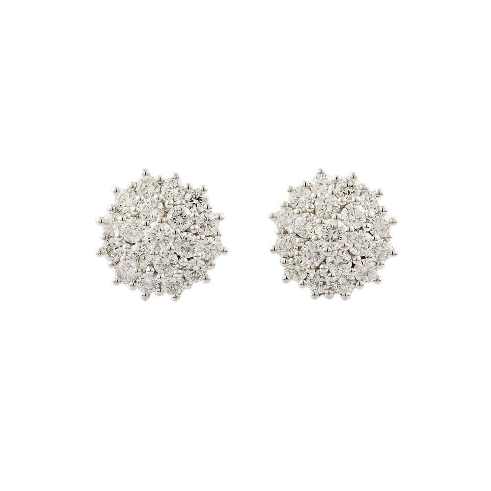 9ct White Gold 1.49ct Round Brilliant Cut Diamond Cluster Earrings