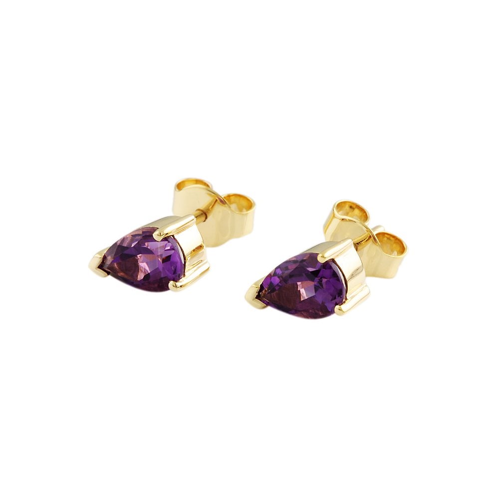 Yellow Gold 1.51ct Pear Amethyst Single Stone Stud Earrings