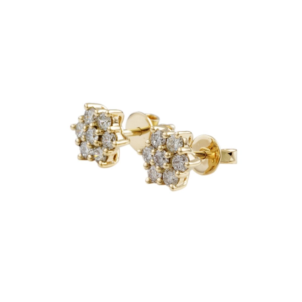 Yellow Gold 0.68ct Round Brilliant Cut Diamond Cluster Earrings