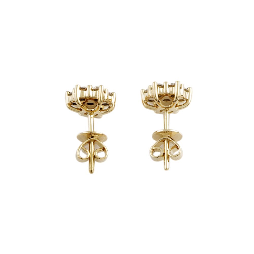 Yellow Gold 0.68ct Round Brilliant Cut Diamond Cluster Earrings