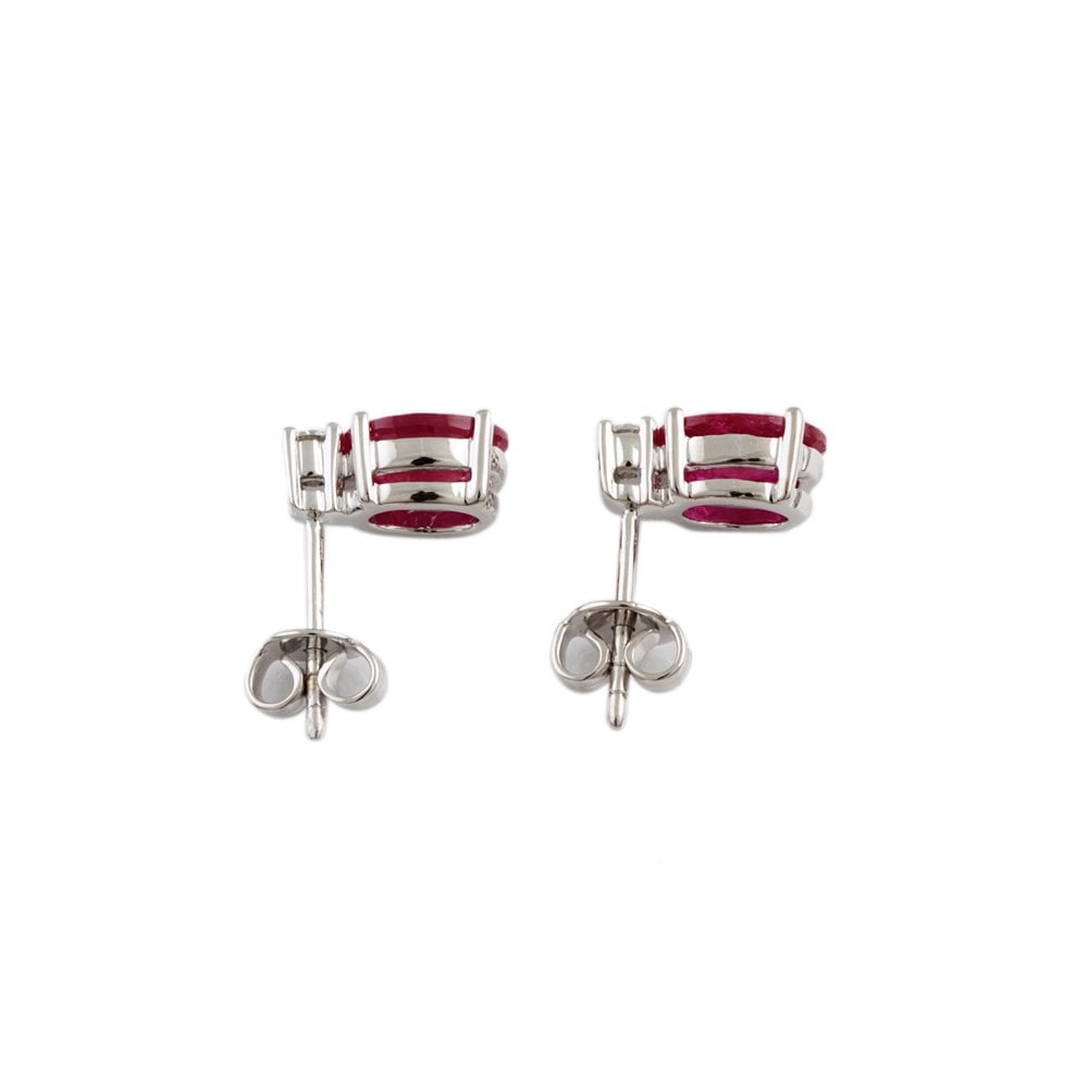 White Gold 0.16ct Round Brilliant Cut Diamond and 3.44ct Oval Ruby Two Stone Stud Earrings