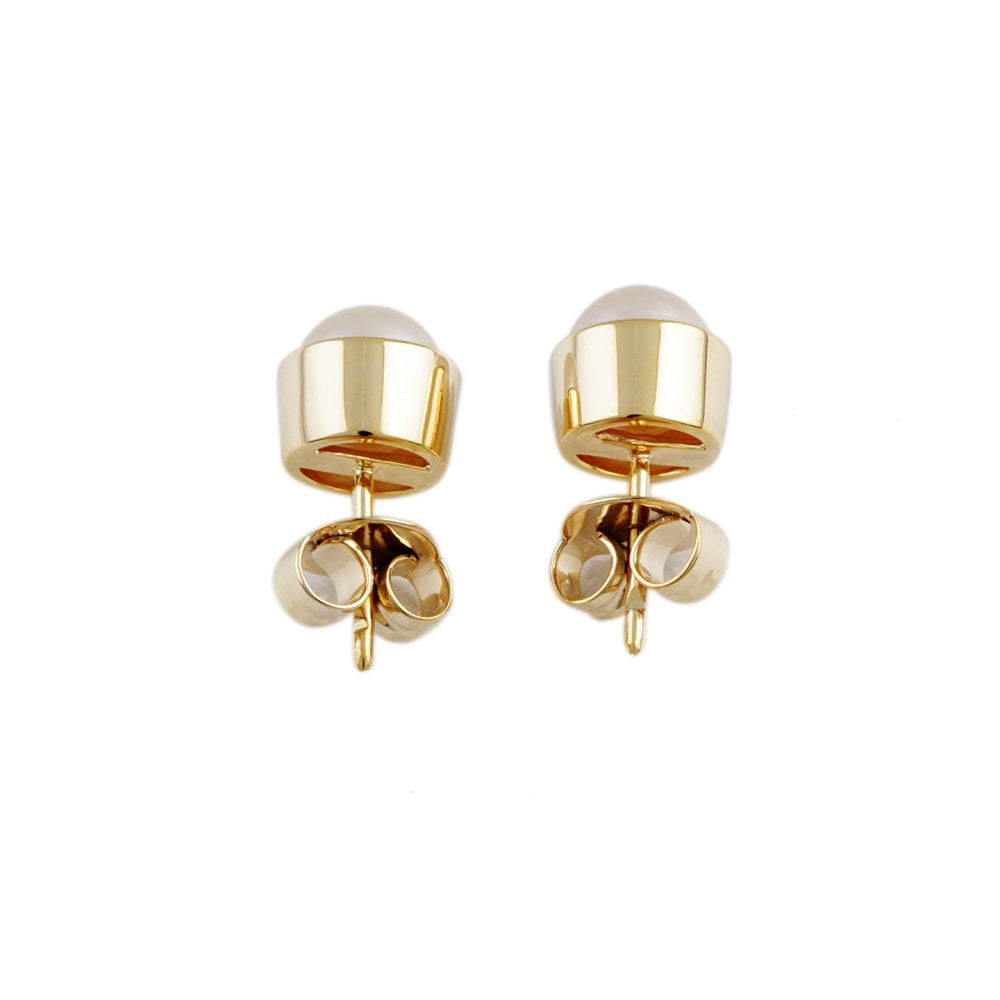 Yellow Gold 9mm Round Pearl Single Stone Stud Earrings