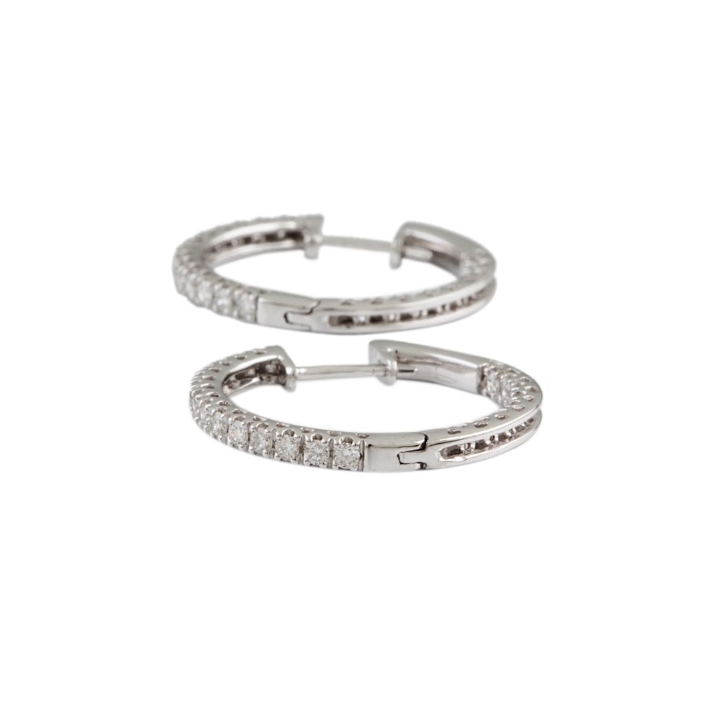 White Gold 0.98ct Round Brilliant Cut Diamonds Hoop Earrings