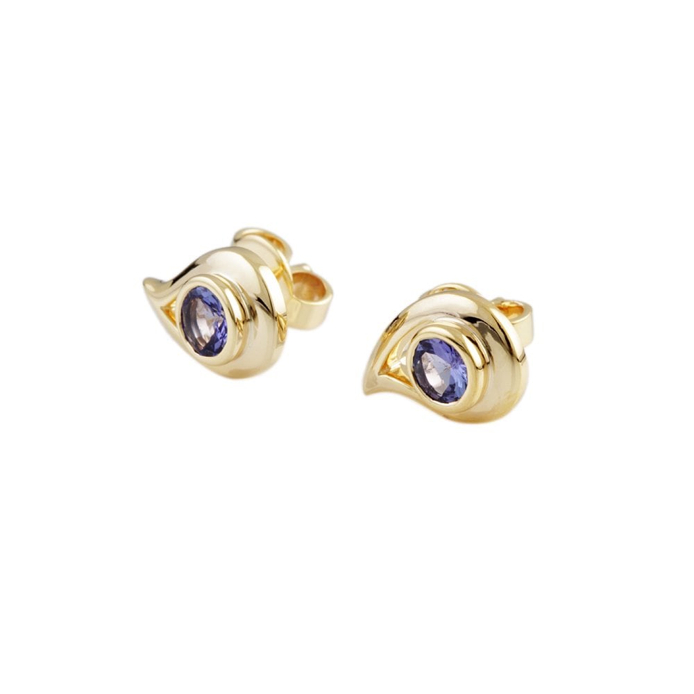Yellow Gold 0.70ct Round Tanzanite Single Stone Stud Earrings