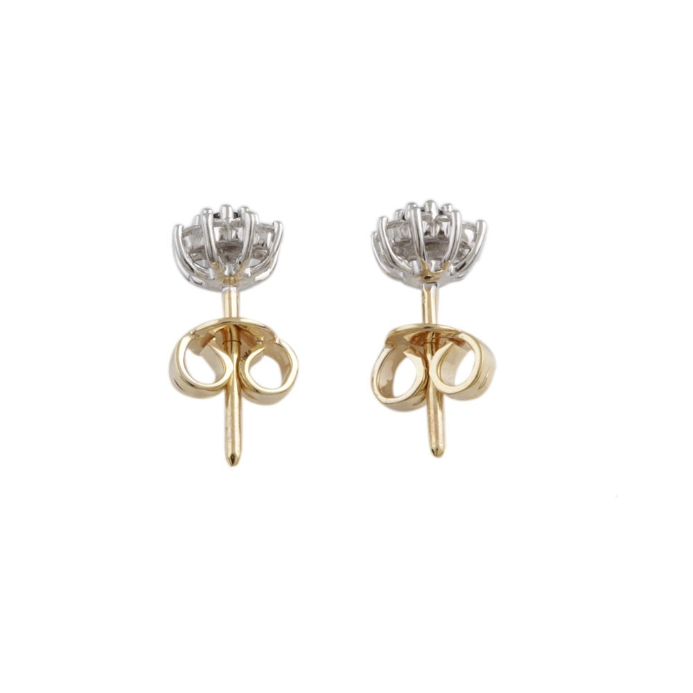 Yellow White Gold 0.18ct Round Brilliant Cut Diamond and 0.19ct Round Blue Sapphire Cluster Earrings